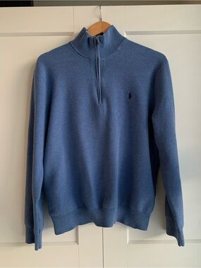 Polo by Ralph Lauren 100% Pima Cotton Quarter-Zip Men's Blue Sweater size XL
